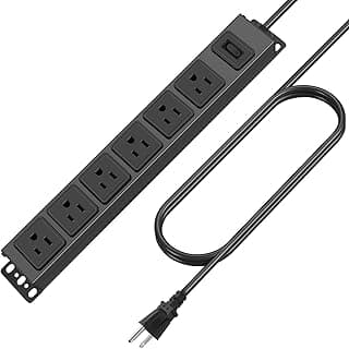 HHSOET Wall Mount Magnetic Power Strip, Under Desk 6 Outlet Mountable Socket, Metal Long Heavy Duty Surge Protector for Garage, Shop, Gaming Table Or Workspace, 6FT Extension Cord.(Black)