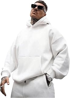 Verdusa Men's Pocket Front Drop Shoulder Loose Hoodies Long Sleeve Hooded Sweatshirts