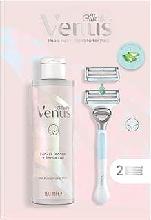 Gillette Venus For Pubic Hair & Skin Women's Razor, 2 Blade Refills and 2in1 Shave Gel and Cleanser 190ml