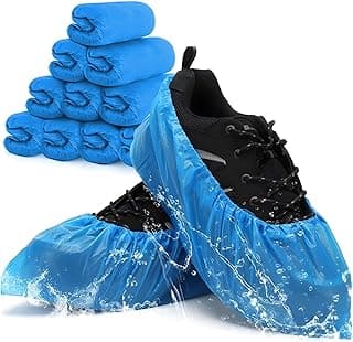 HTRTRR 100PCS Plastic Shoe Covers, Disposable Shoe Covers， Waterproof Non-slip Overshoes Boot Covers for Keeping Shoes, Fl...