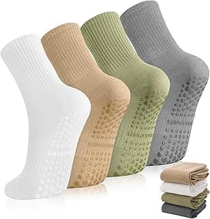 Zuimei 4 Pairs Non Slip Yoga Socks for Women, Pilates Socks with Grips Grippy Cotton Athletic Socks Ladies for Yoga Ballet...
