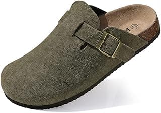 shevalues Women's Suede Clogs Leather Mules Cork Footbed Sandals Slides Potato Shoes with Arch Support