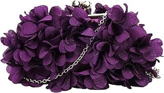 LA HUATE Women's Satin Flowers Evening Clutch Elegant Party Prom Wedding Purse Chain Crossbody Shoulder Bag
