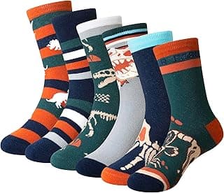 SEEYAN Boys Socks Kids Funny Novelty Cotton Crazy Cartoon Dinosaur Space Shark Fun Crew Socks 6 Pairs
